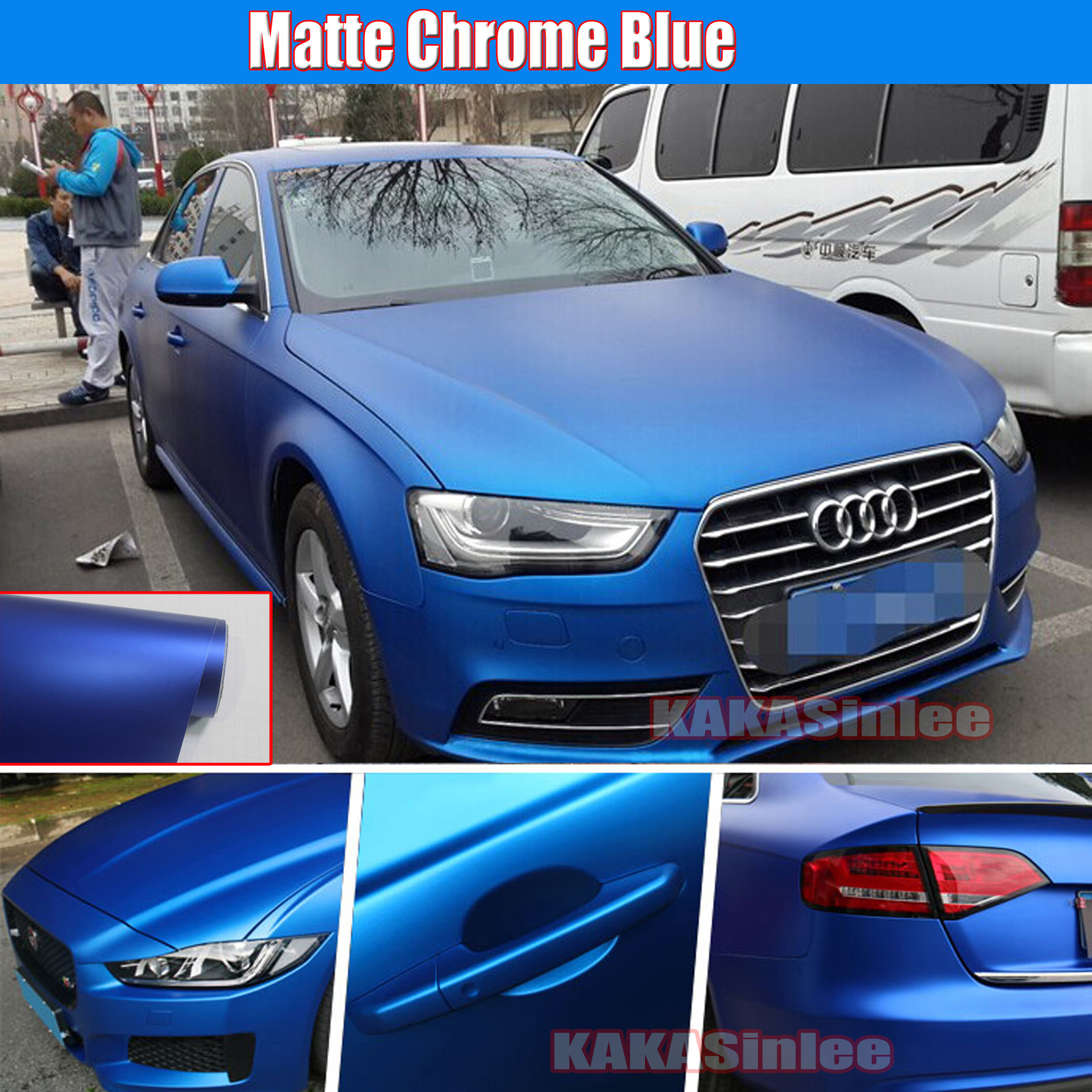 Full Roll Flexible SUV Car Wrap Satin Matte Chrome Steel Vinyl Sticker Blue US
