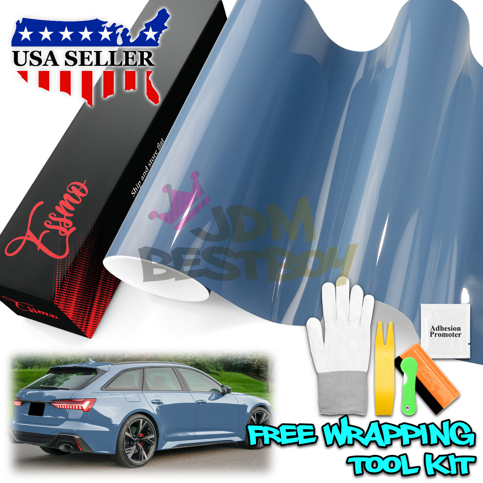 ESSMO PET Super Gloss Porcelain Blue Vehicle Vinyl Wrap Decal Glossy Like Paint