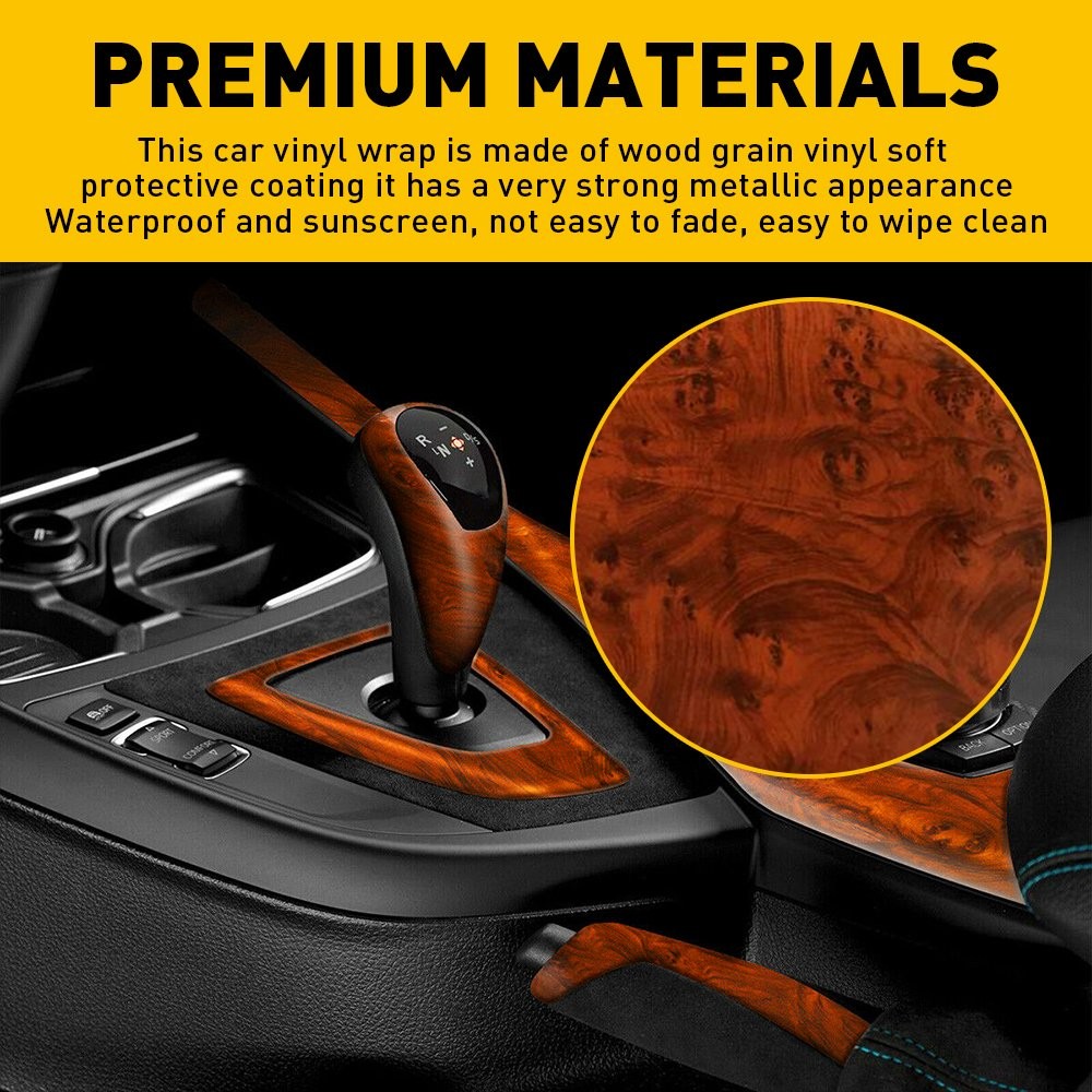 DIY Car Sticker Interior Wood Grain Textured Glossy Vinyl Wrap Decal Sheet Film