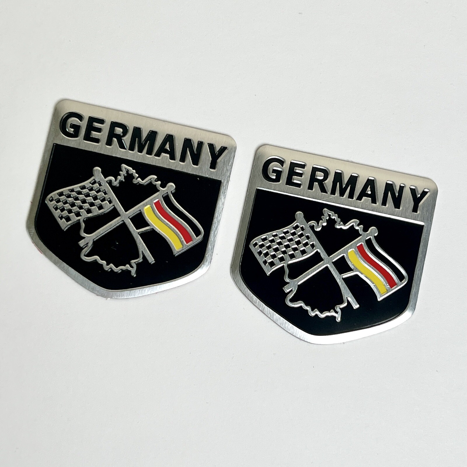 2X Germany Flag Car Emblem Badge Decal Deutschland Sticker 2″x 2.25″ Aluminum DE
