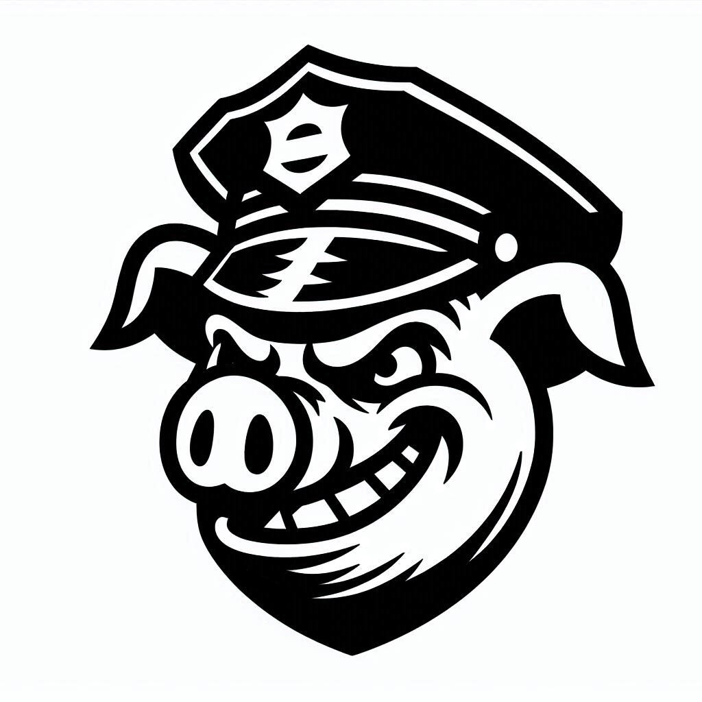Evil Smiling Pig Cop Police Die Cut Vinyl Sticker Decal Left Right or Pair
