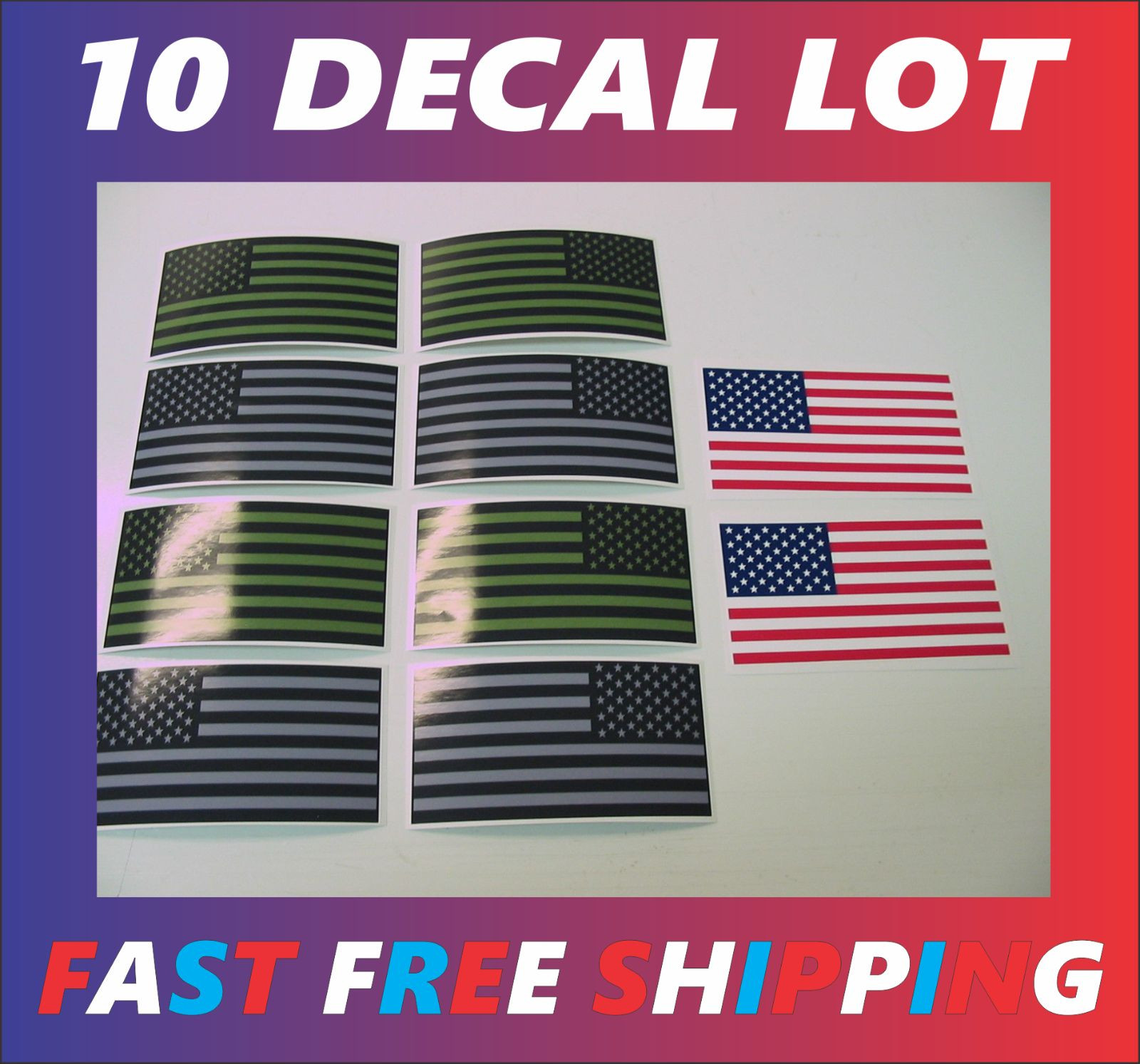10 USA MILITARY FLAG Sticker Decal LOT 4 OD Green Black Gray Infrared American