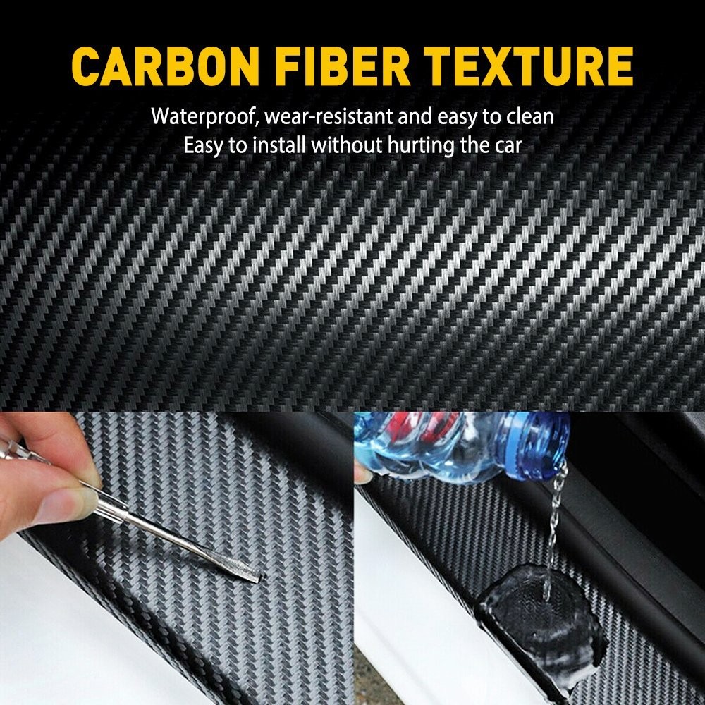 Carbon Sticker Fiber Sill Strip Car Door Scuff Protector Cover Anti Scratch Body