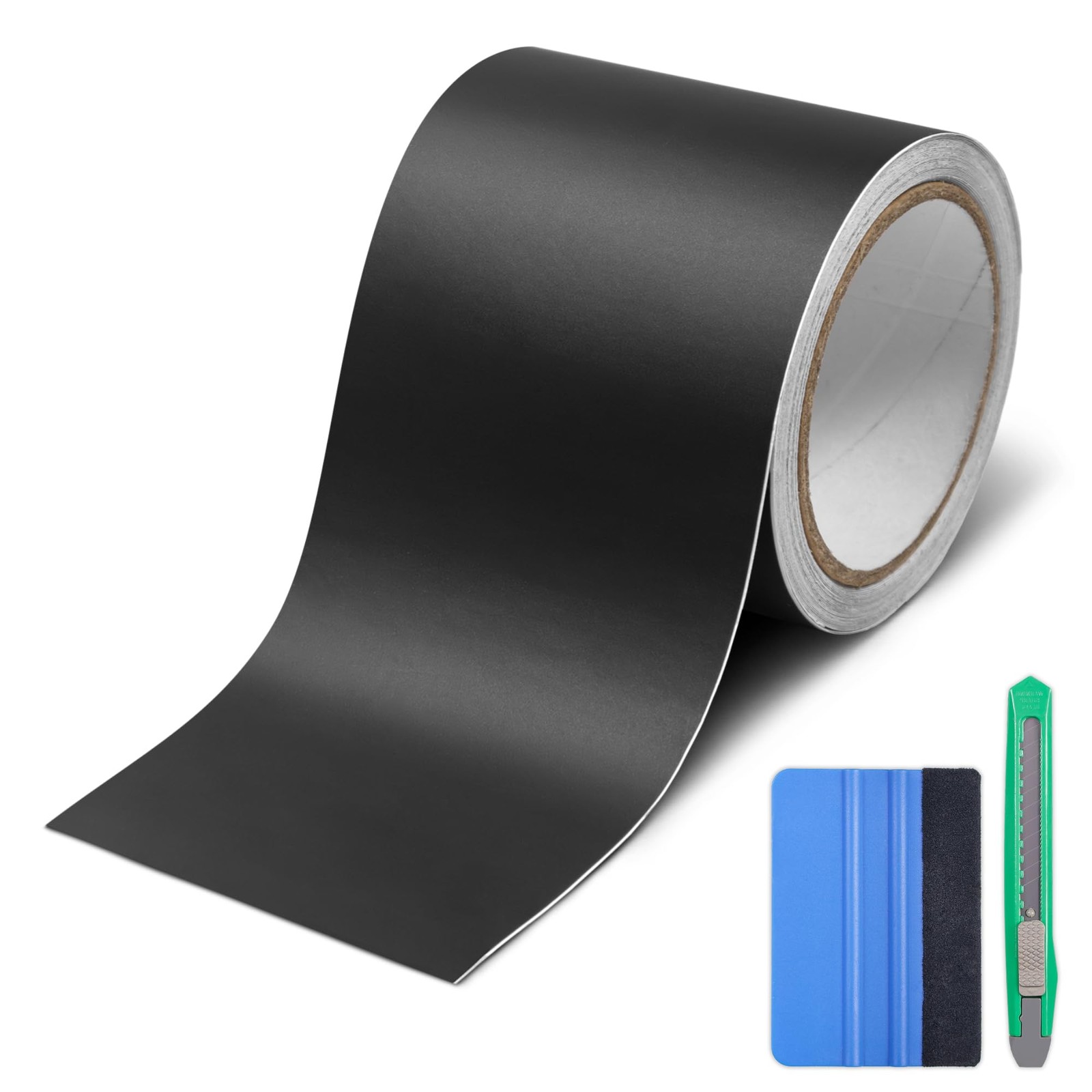 Matte Black Vinyl Wrap Tape Roll, 4 Inch x 30ft Self-Adhesive Black Out Chrom…