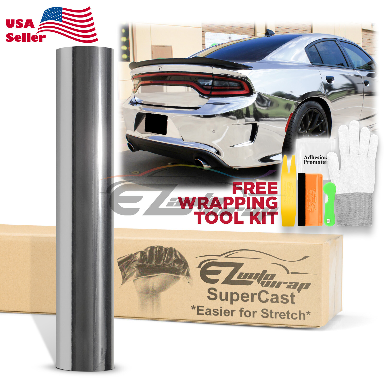 Supercast Chrome Silver Car Vinyl Wrap Sticker Easy Stretch Decal Sheet Film DIY