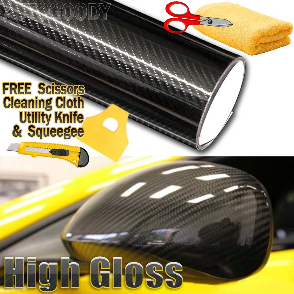 120″ x 60″ HIGH GLOSS 5D Black Carbon Fiber Vinyl Wrap Bubble Free 10ft x 5ft 6D