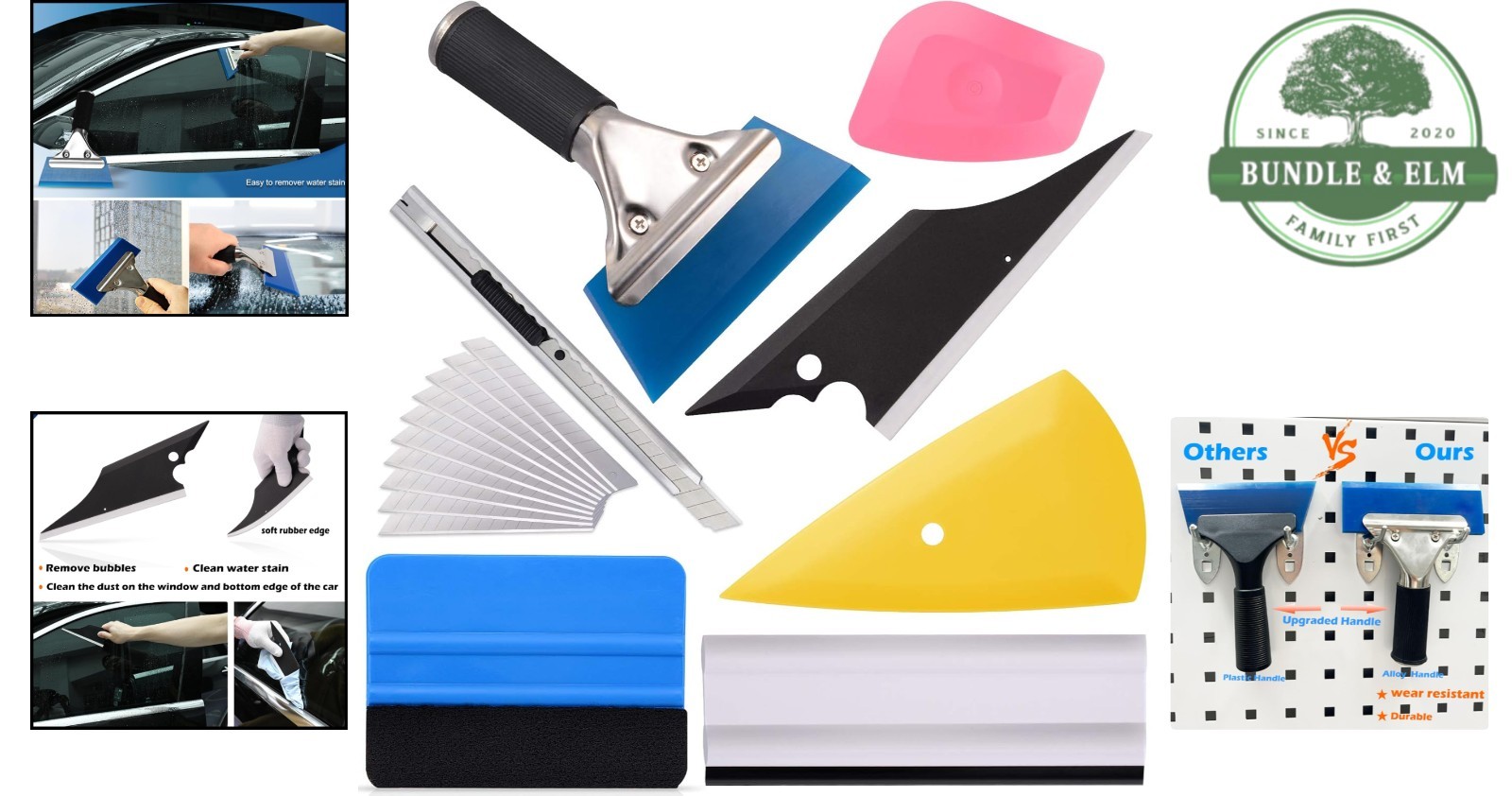 Versatile 7-Piece Vehicle Tint Tool Kit with Safety Cutter and Squeegees