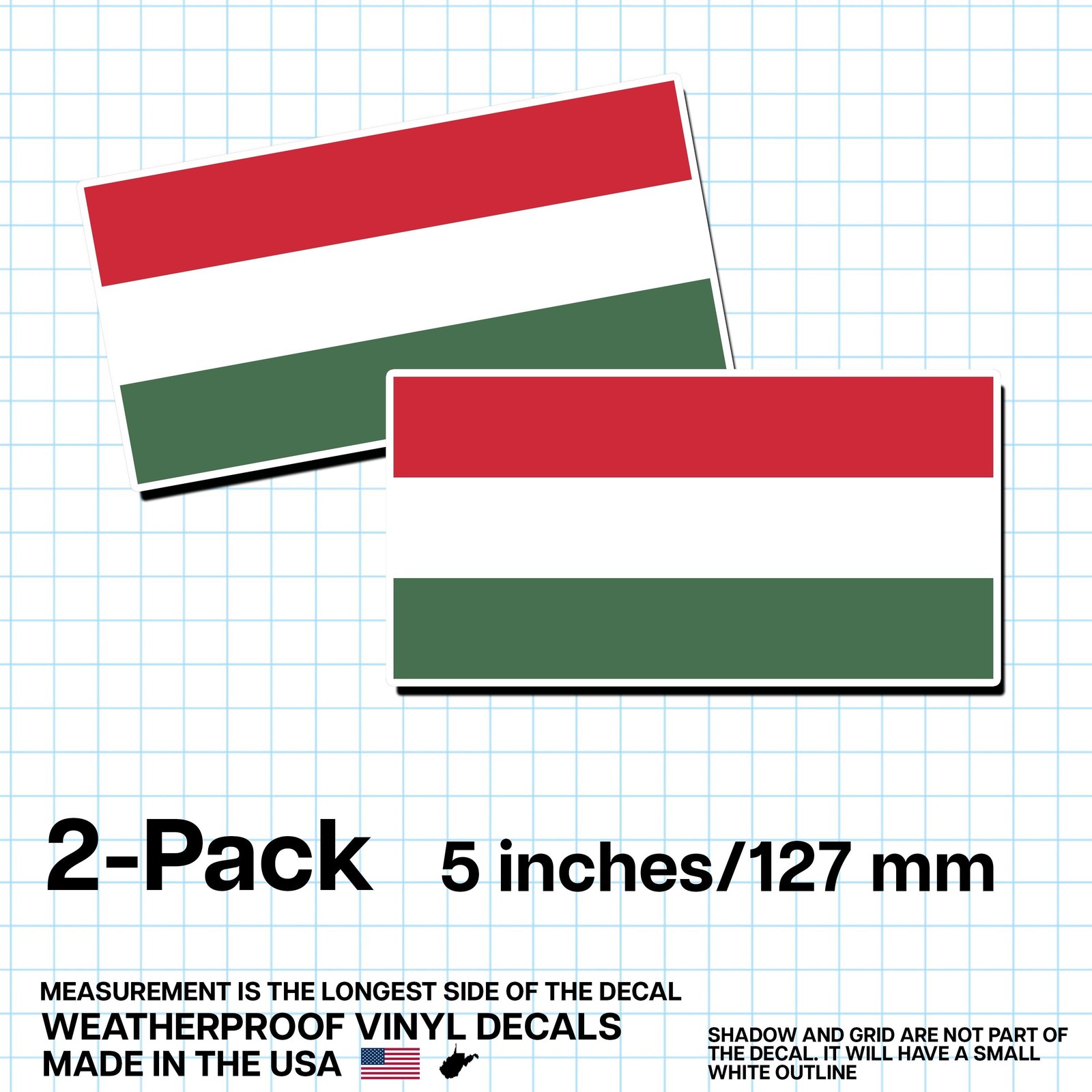 Hungary Flag Sticker 5″ 2-Pack – HU Decal – Hungarian Pride Vinyl