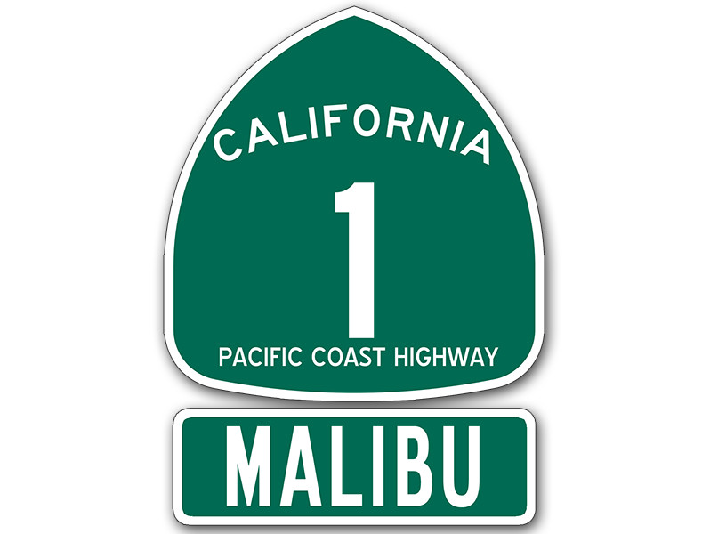3×4 inch PCH 1 and MALIBU Sign Shaped Sticker (coast decal ca rv california rv)