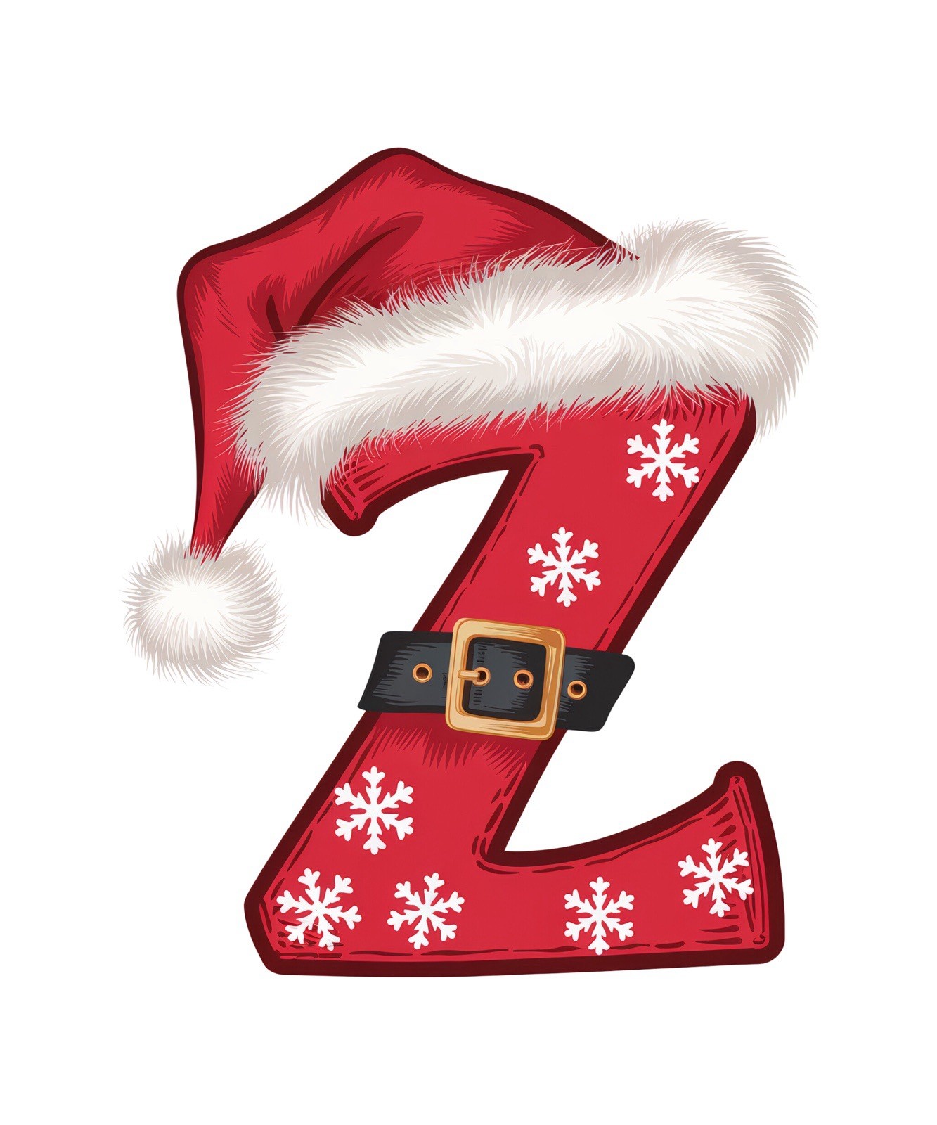Letter Z Sticker (2 Inch) Letter Z Christmas Holiday Santa Hat Belt Snow Flake
