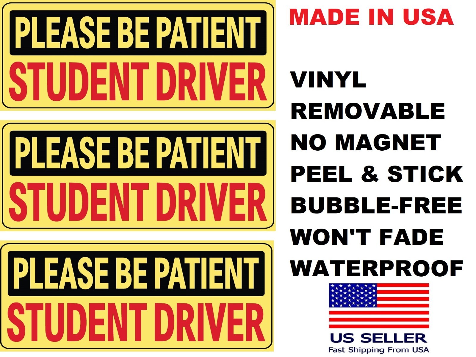 Student Driver-3 Stickers- Car Signs Please Be Patient-Car Bumper Sticker Decal