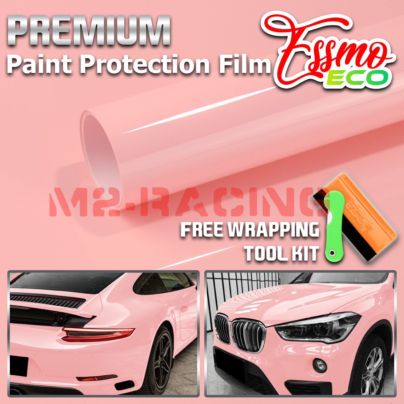 1FTx5FT PPF Blossom Pink Gloss Color Vinyl Paint Protection Film Scratch Wrap