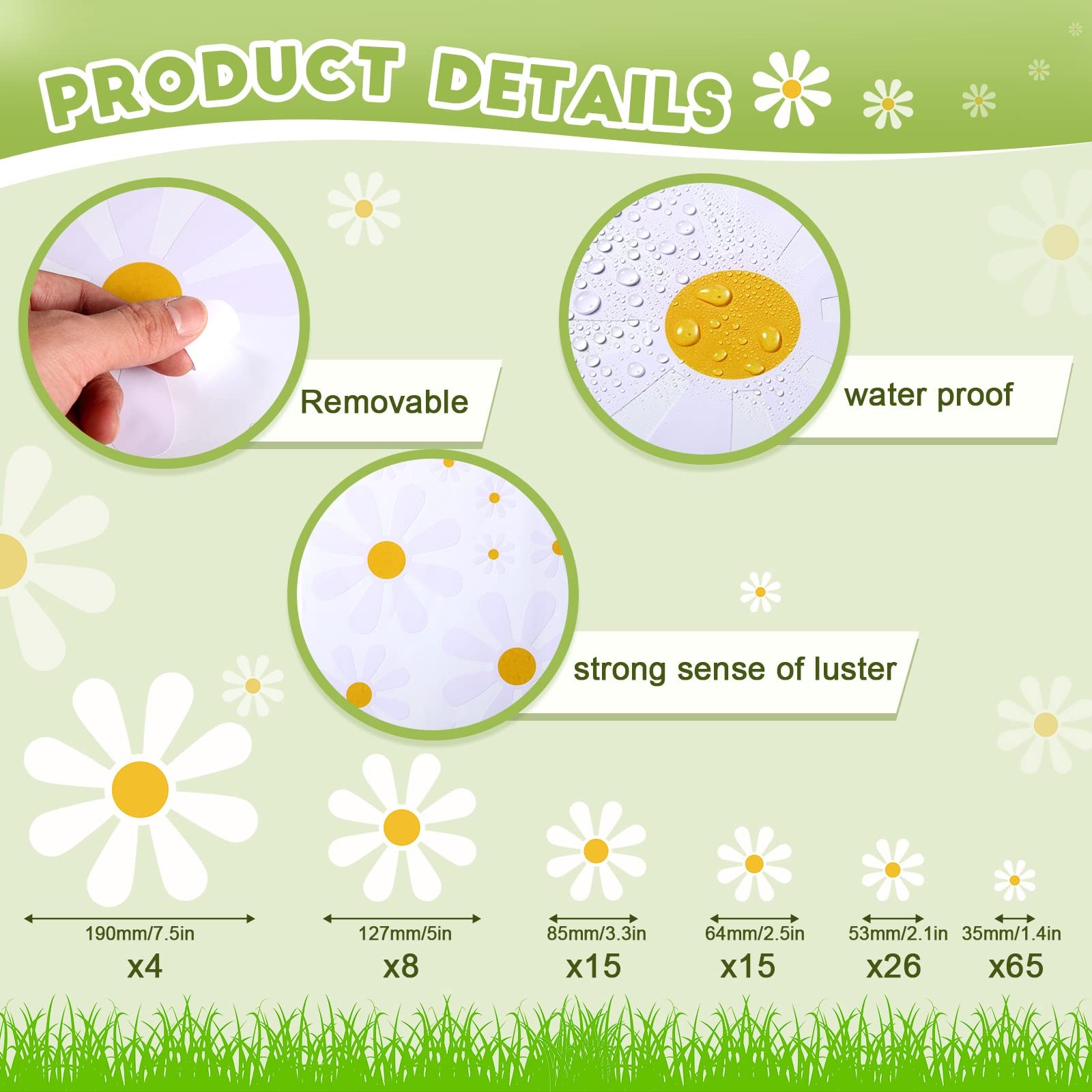 Fuutreo 12 Sheets Daisy Stickers 130 Pcs Flower Car Daisy, Single Color