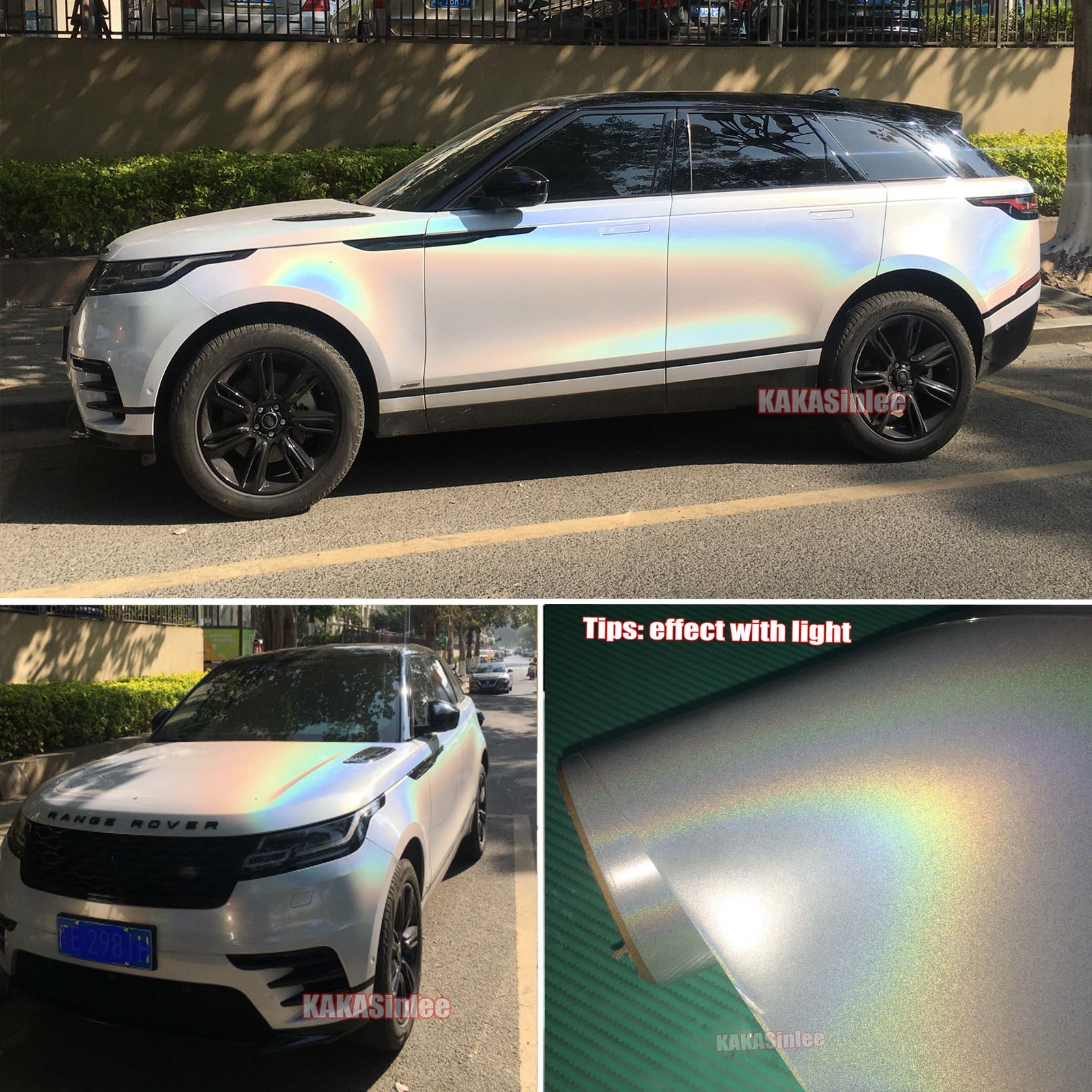 50FT White Laser Iridescent Rainbow Pearl Glossy Whole Car Vinyl Wrap Sticker BO