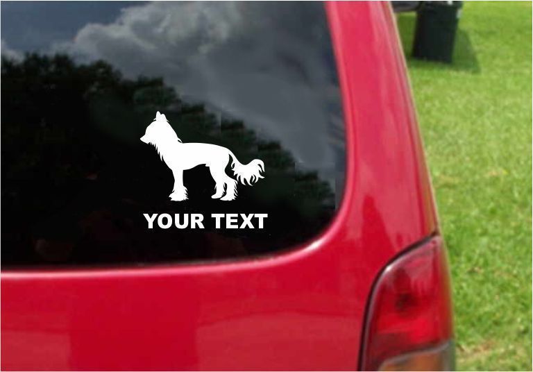 2 (PCS) Chinese Crested Dog Decals with custom text 20 Colors To Choose From