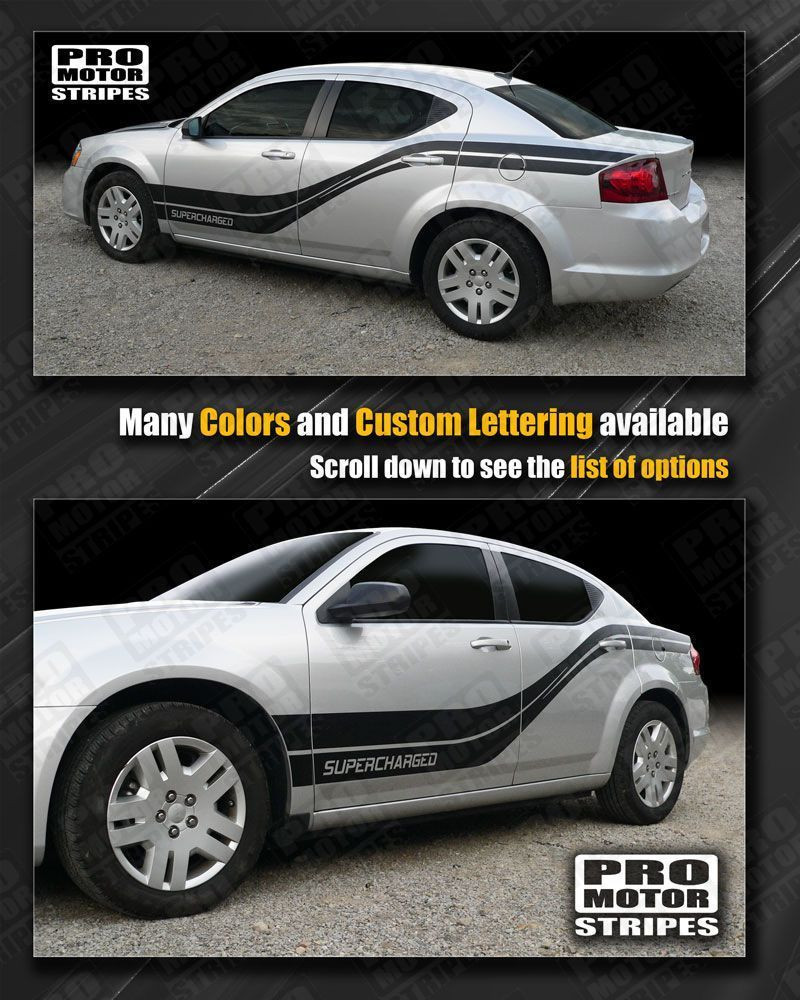 Dodge Avenger Rocker to Rear Quarter Side Stripes Decals 2011 2012 2013 2014