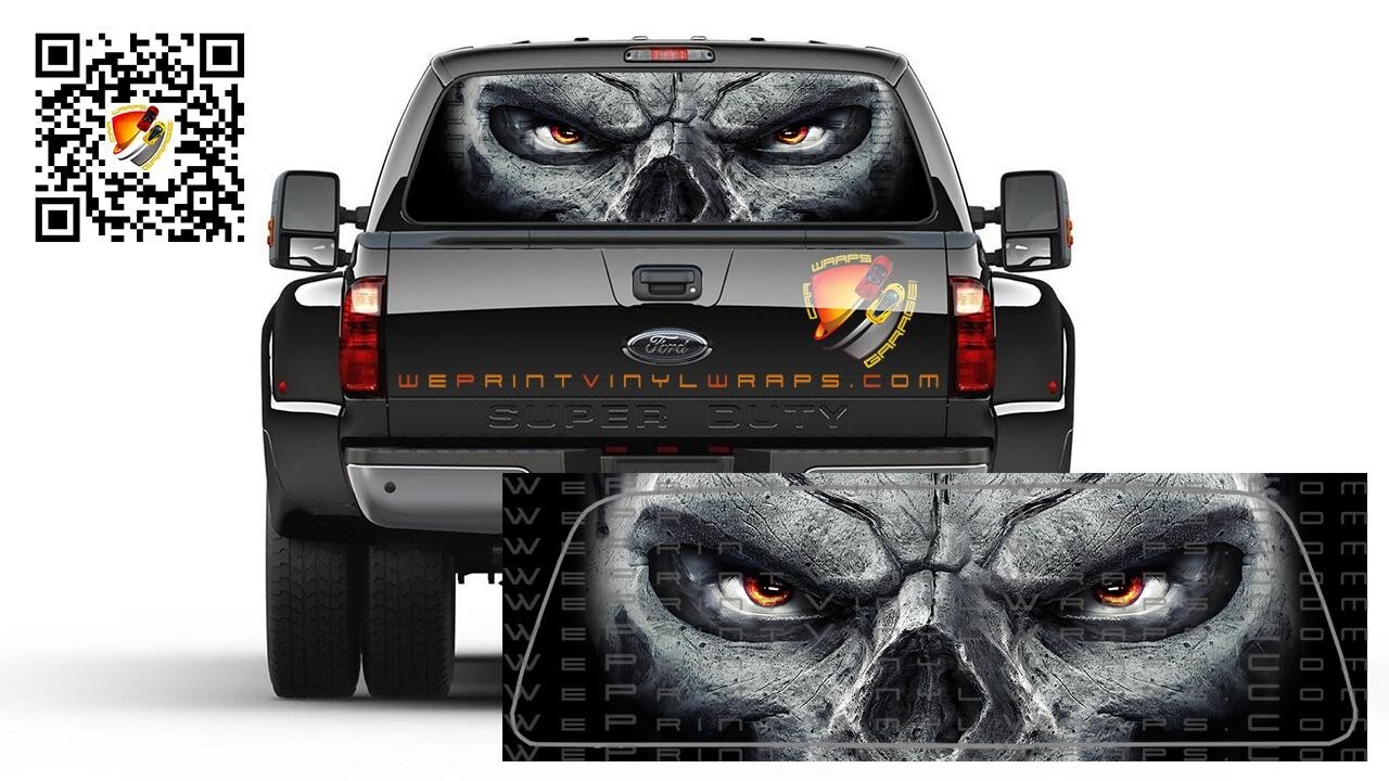 Skull Reaper Grim Rear Window Tint Perforated Graphic Vinyl Trucks Cars Campers