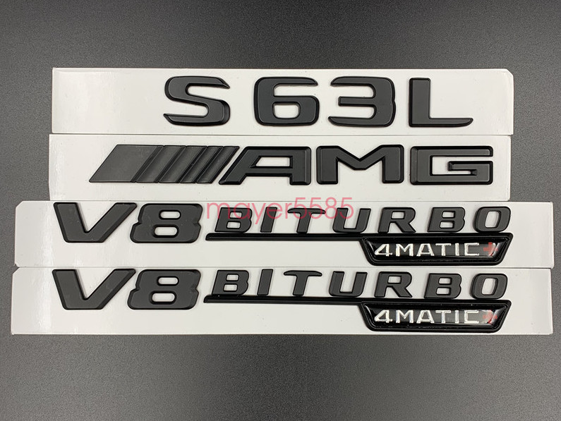 Matte black S63L AMG V8 BITURBO 4 MATIC Trunk Emblem Badge Sticker For Mercedes