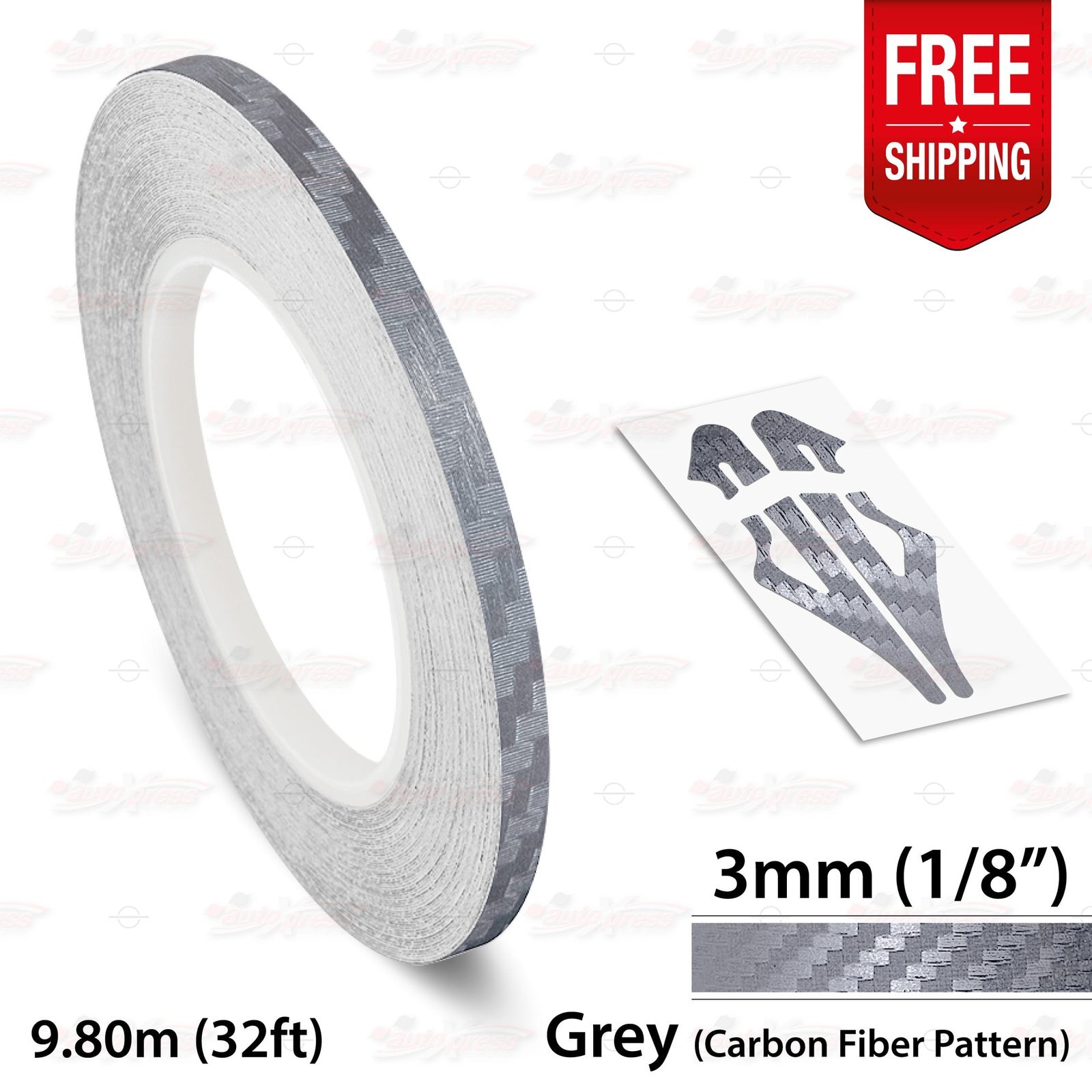 CARBON FIBER GRAY 1/8″ 3mm PIN STRIPE Car Striping TAPE Decal Vinyl Sticker