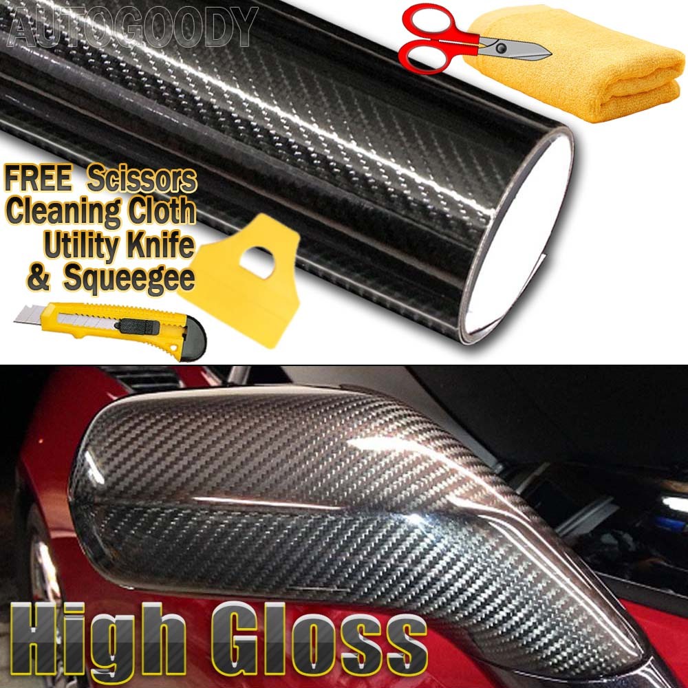 48″x60″ HIGH GLOSS 5D Black Carbon Fiber Vinyl Wrap Air Bubble Free 4ft x 5ft 6D