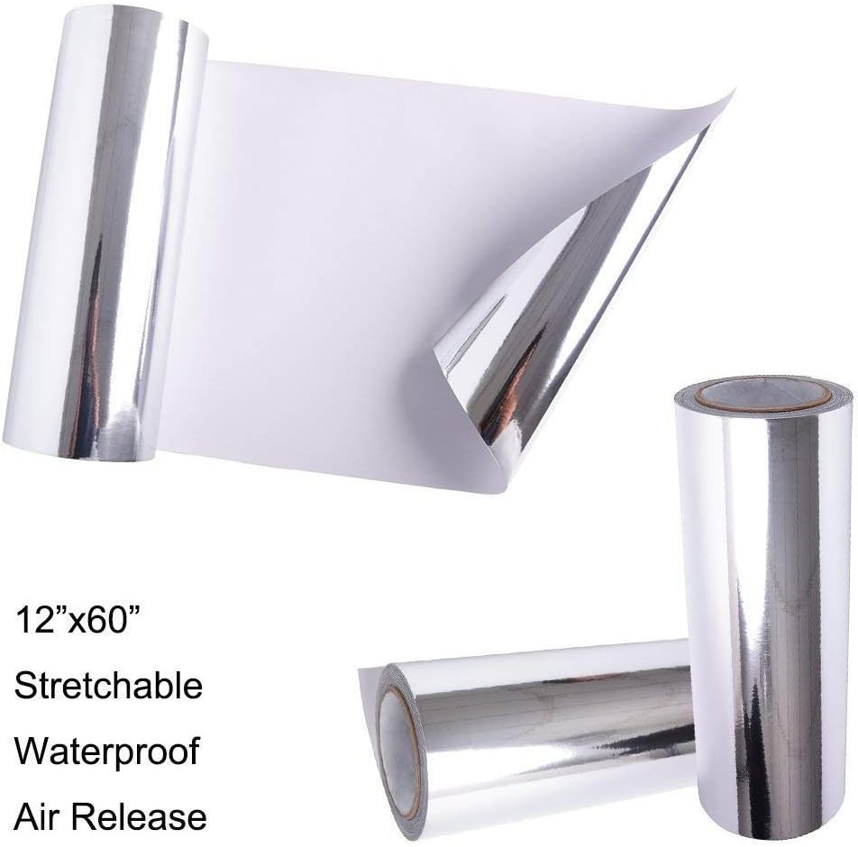 Car Wrap Vinyl 12 Inches x 60 Inches Chrome Mirror Silver Self Adhesive Film …