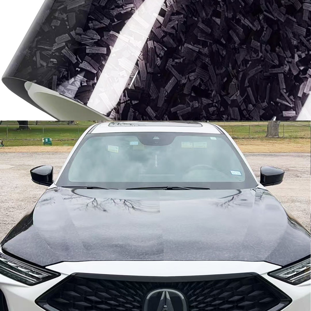 660″x60″ Ultra Gloss PET Liner Black Forged Carbon Fiber Vinyl Wrap 55FT x 5FT
