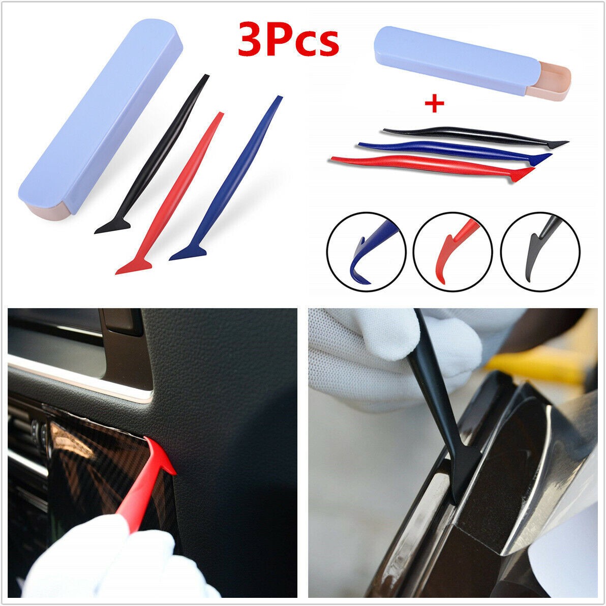 3Pcs Universal Auto Car Vinyl Wrap Tuck Tools Gasket Micro Squeegee Window Tint