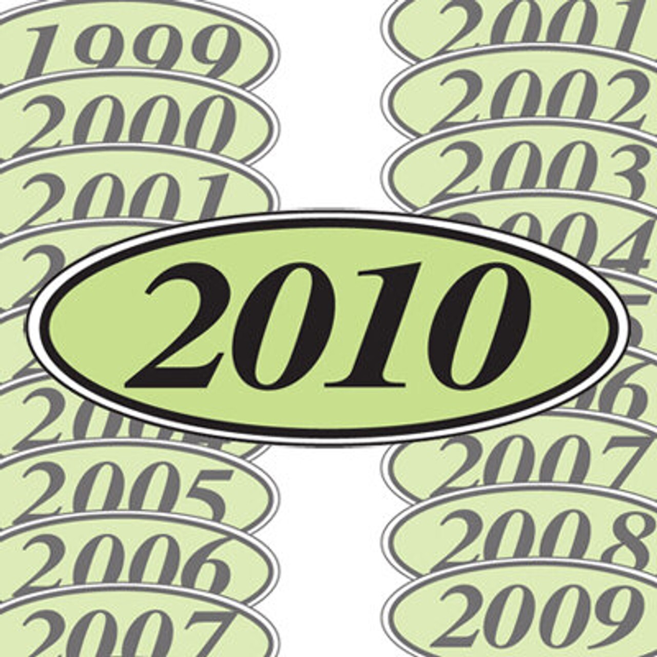 Oval Year Model Vinyl Car Window Stickers (Green/Black) (12 of 1 Year Per Pack)