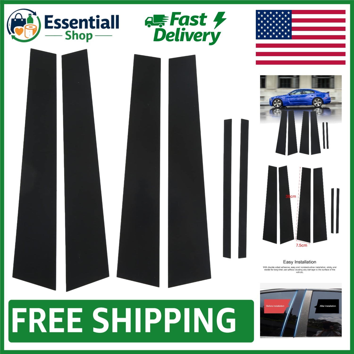 Transform Your Vehicle with 6pcs Gloss Black Window Pillar Decals – Custom Fit