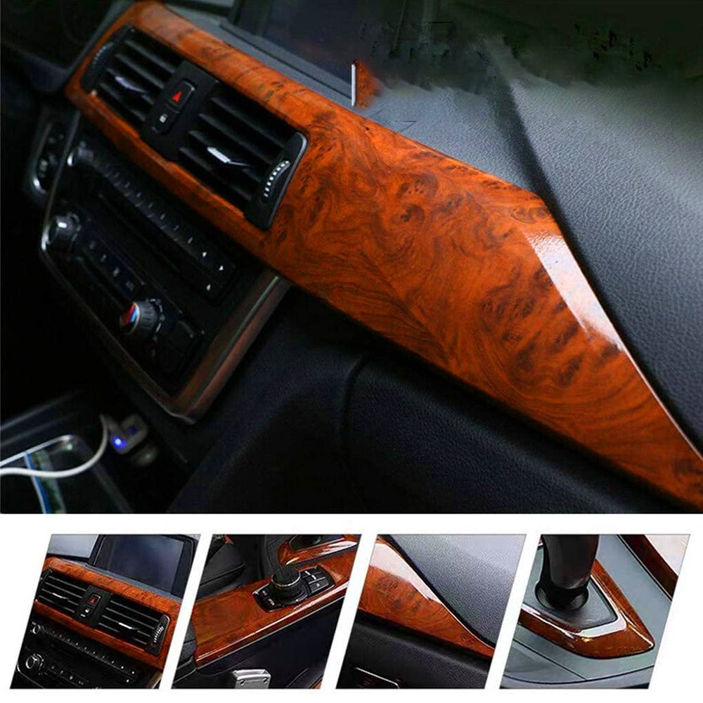 Car Interior Wood Grain Textured Glossy Wrap Sticker Decal Sheet Vinyl Film DIY