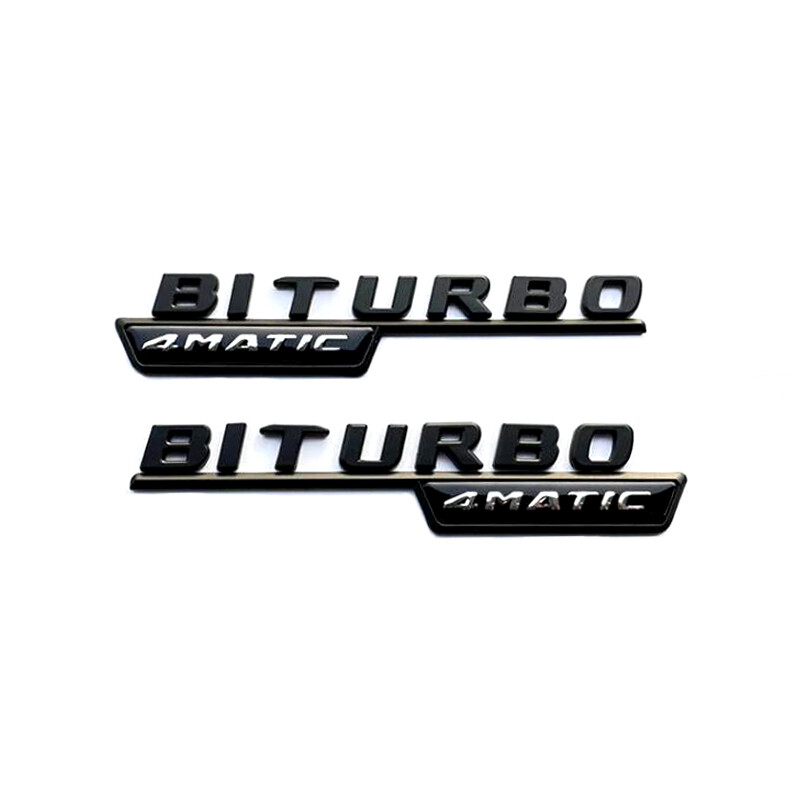 2X GLOSS BLACK BITURBO 4MATIC BADGE FOR MERCEDES AMG C43 E43 GLC43 GLE43 Class