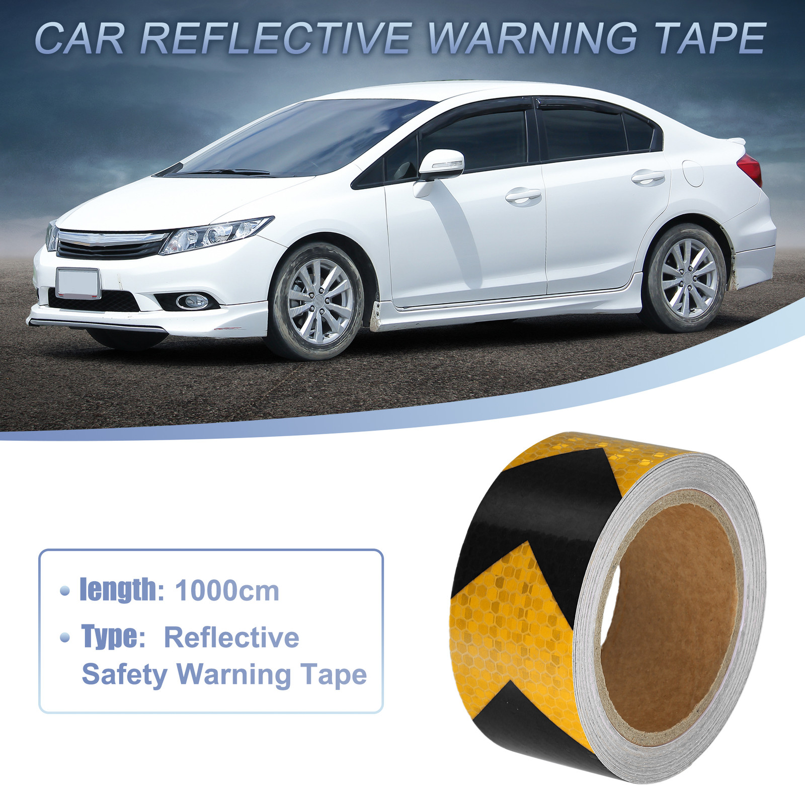 5cmx10m Yellow and Black Arrow Car Reflective Stickers Safety Warning Tape