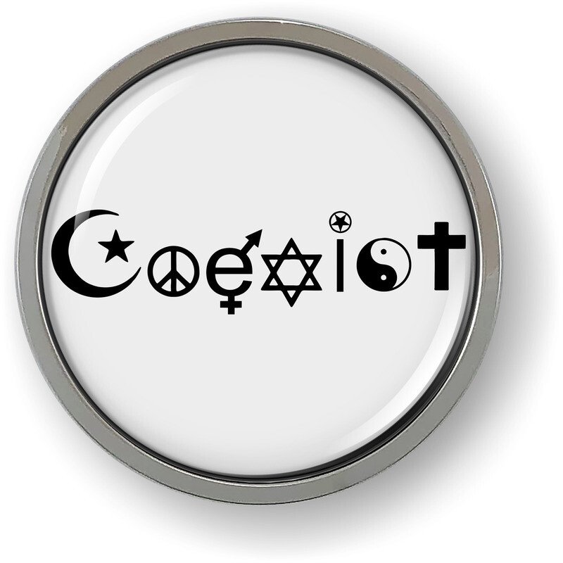 COEXIST 3D Domed Emblem Badge Car Sticker METAL Chrome Bezel ROUND 3 3/8″