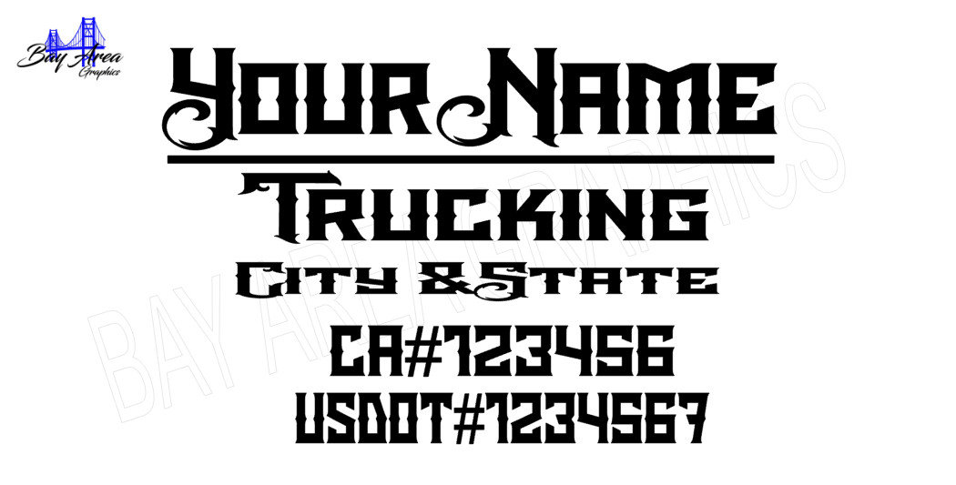 TRUCK DOOR DECALS CUSTOM Gothic Style Font /ONE COLOR OUTDOOR VINYL X2