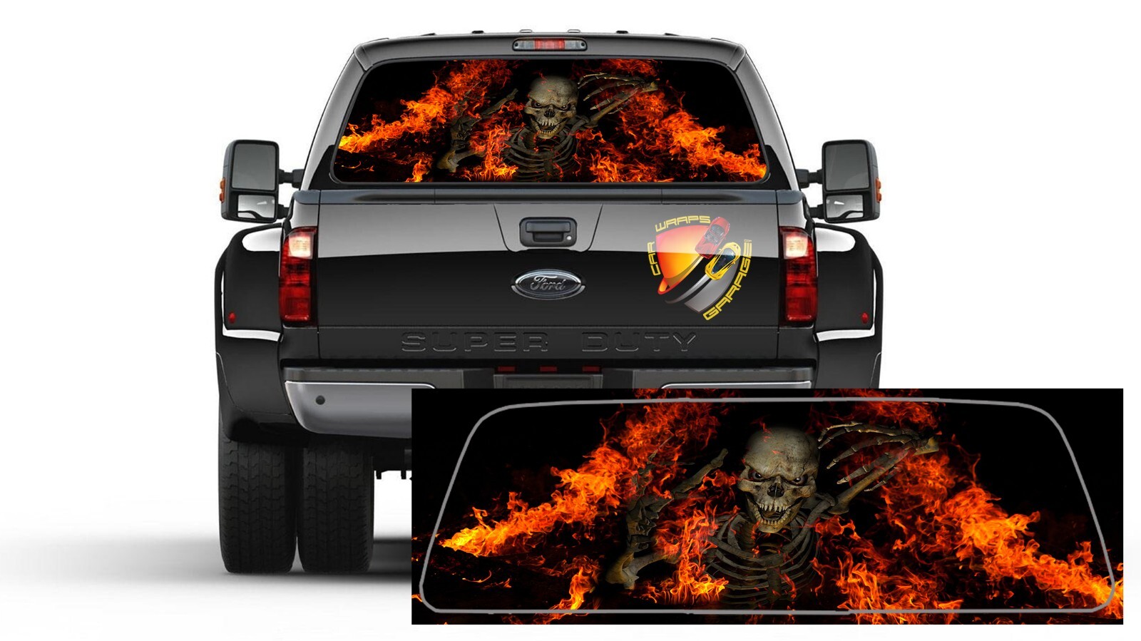 Fiery Skeleton Grim Horror Rear Window Tint Perforated Graphic Decal Trucks Cars