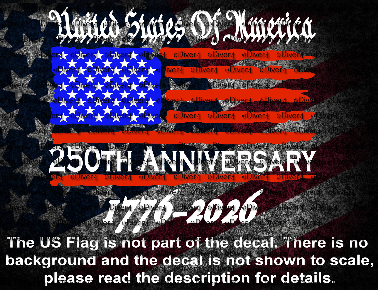 3 Color United States of America 250th Anniversary Distressed Flag Decal
