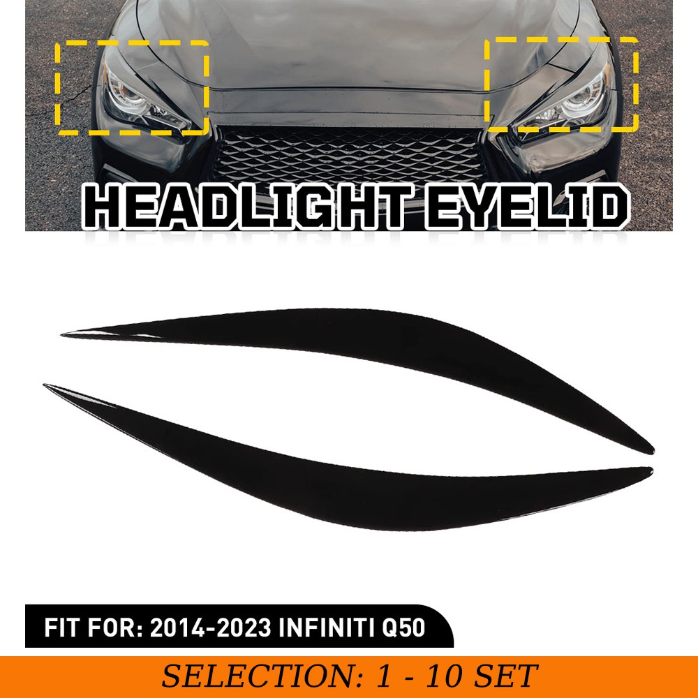 For Infiniti Q50 2014-2023 Gloss Black Headlight Eye Lid Eyelid Cover Trim 2-20x