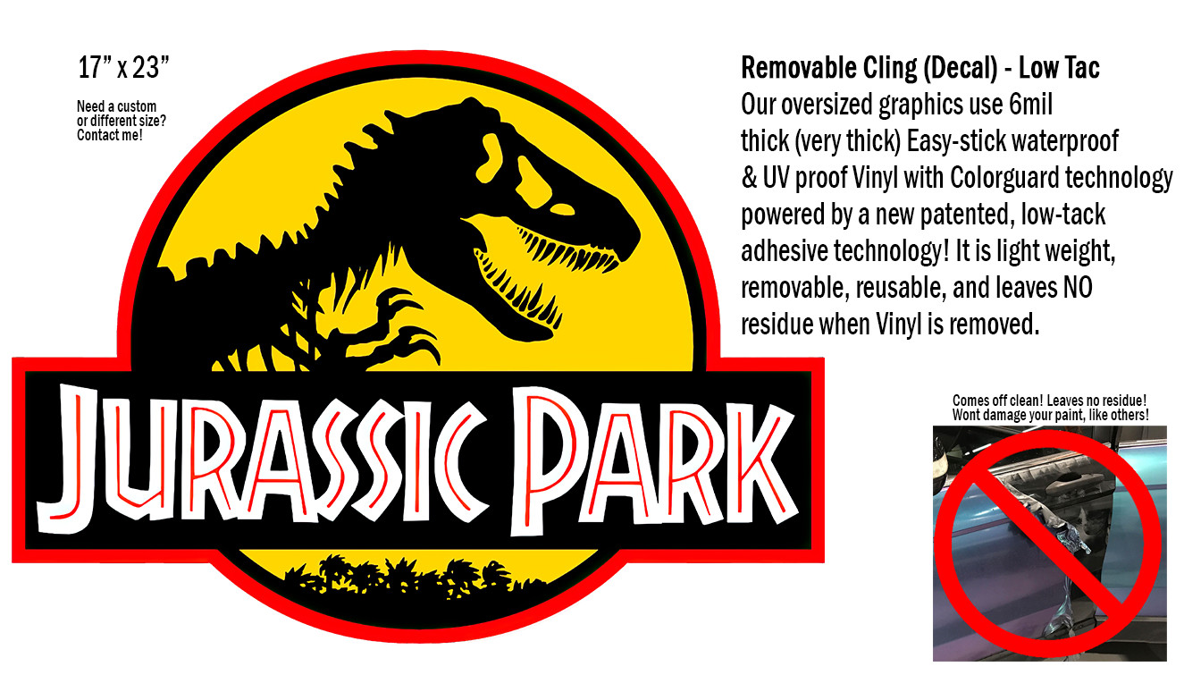 Jurassic Park Yellow Back CLING! 2 water/UV proof Removal decals for your Car
