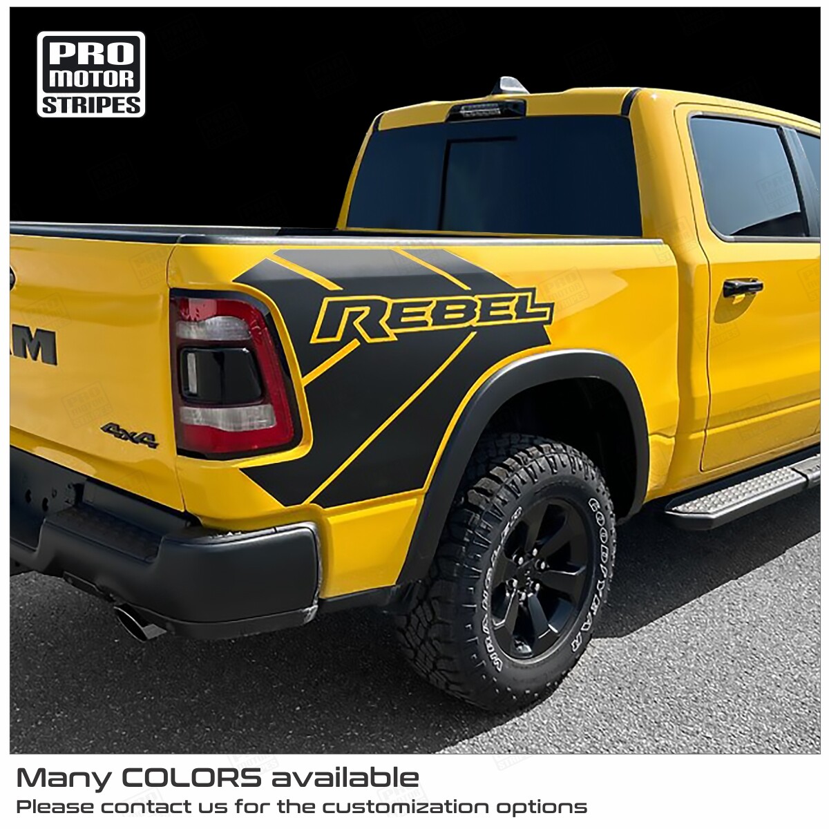 Rear Quarter Side Bed Decals for Dodge RAM 1500 Rebel 2019-2023 (Choose Color)