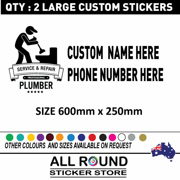 CUSTOM VEHICLE STICKER DECALS BUSINESS SIGNAGE PLUMBER X2