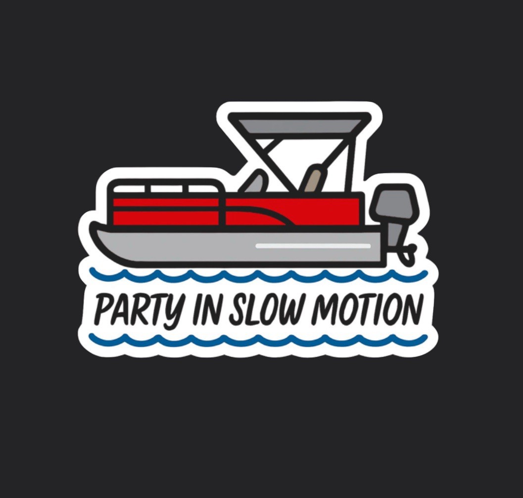 New 3” wide X 2” Tall Pontoon Boating Party In Slow Motion Vinyl Decal Sticker