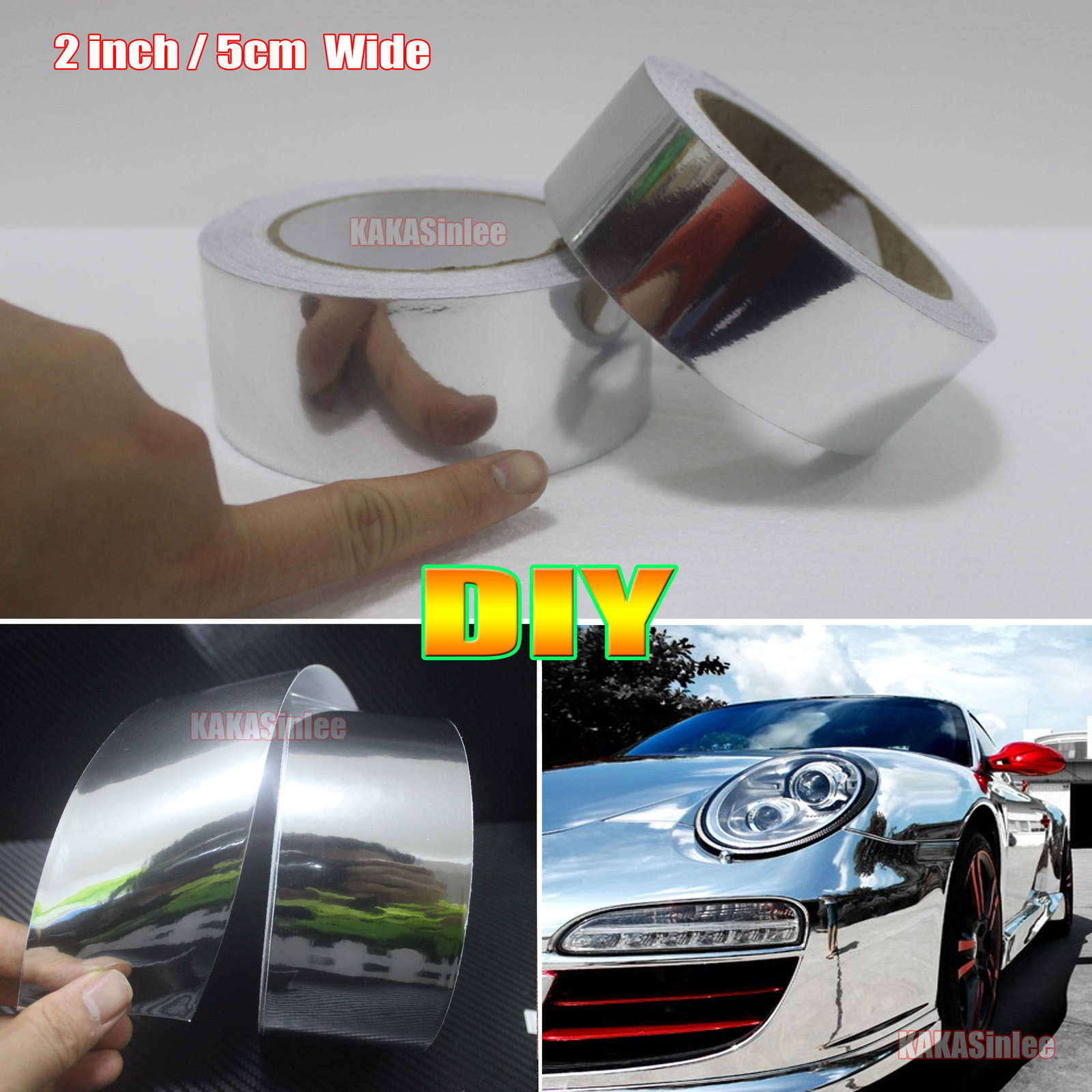 2″ x 120″ / Flat Silver Mirror Chrome Vinyl Decor Wrap Sticker Car Trim – Decal