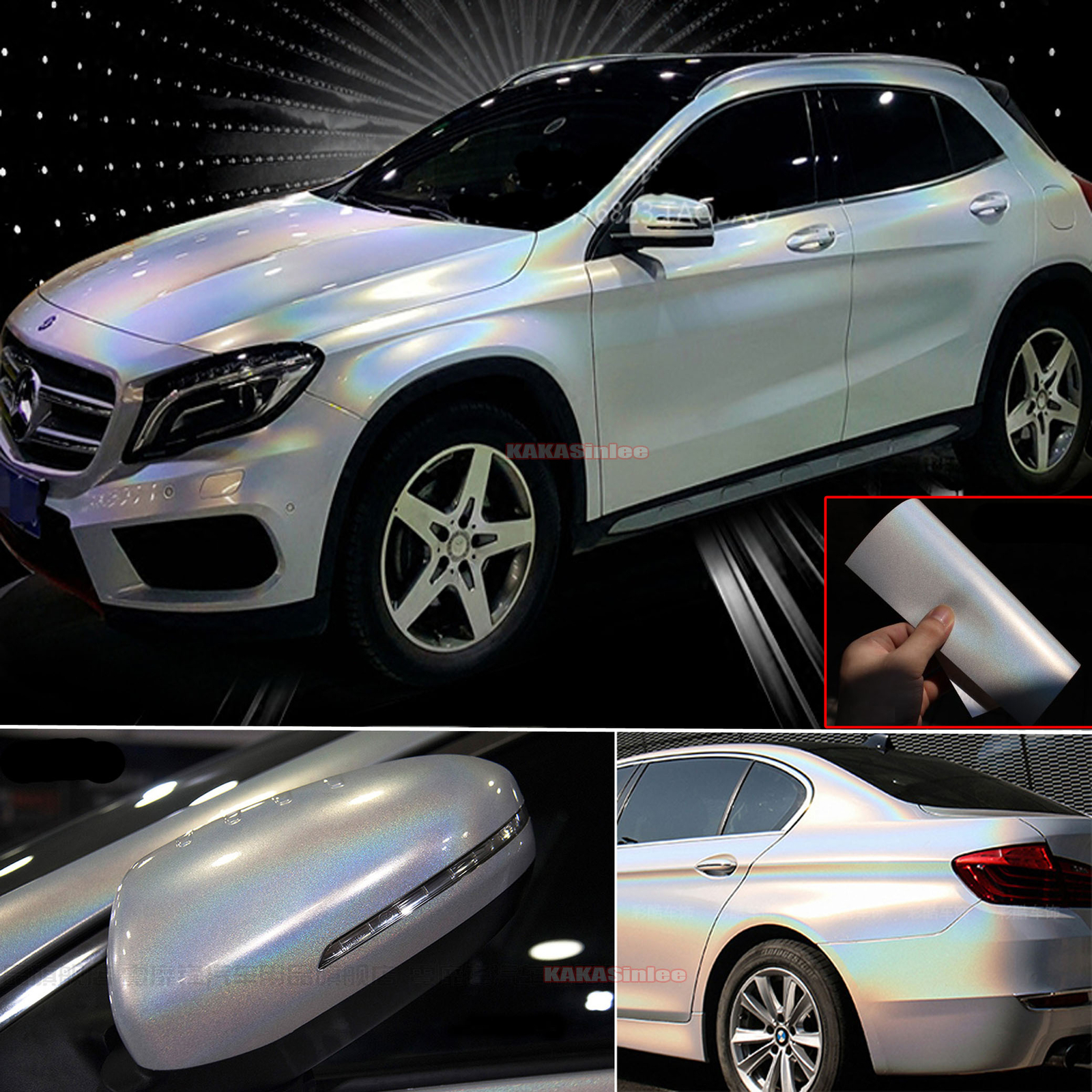 White Laser Iridescent Chameleon Pearl Chrome Entire Car Vinyl Wrap Sticker AX