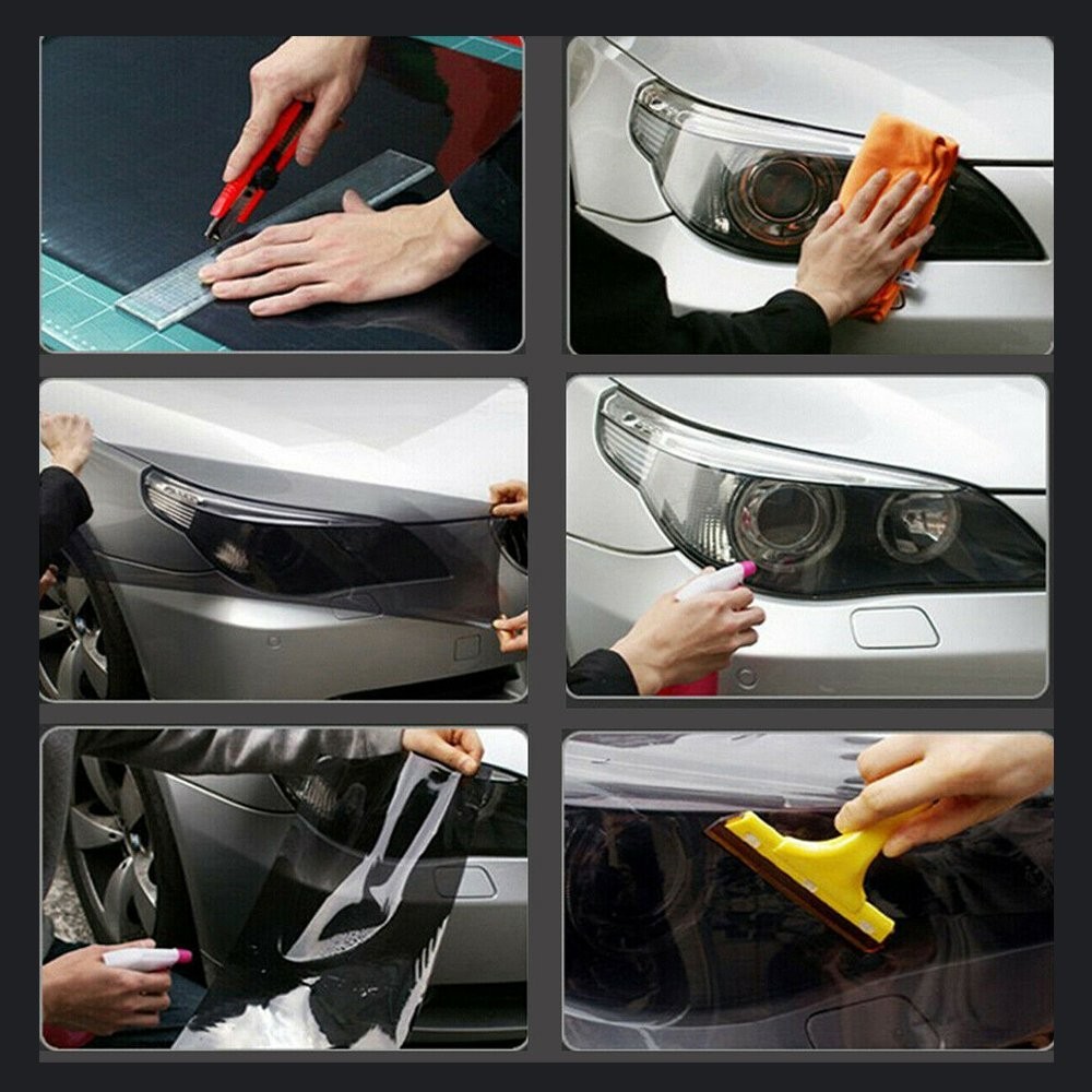 Car Gloss Dark Black Headlight Taillight Fog Light Tint Film Vinyl Front or Tail