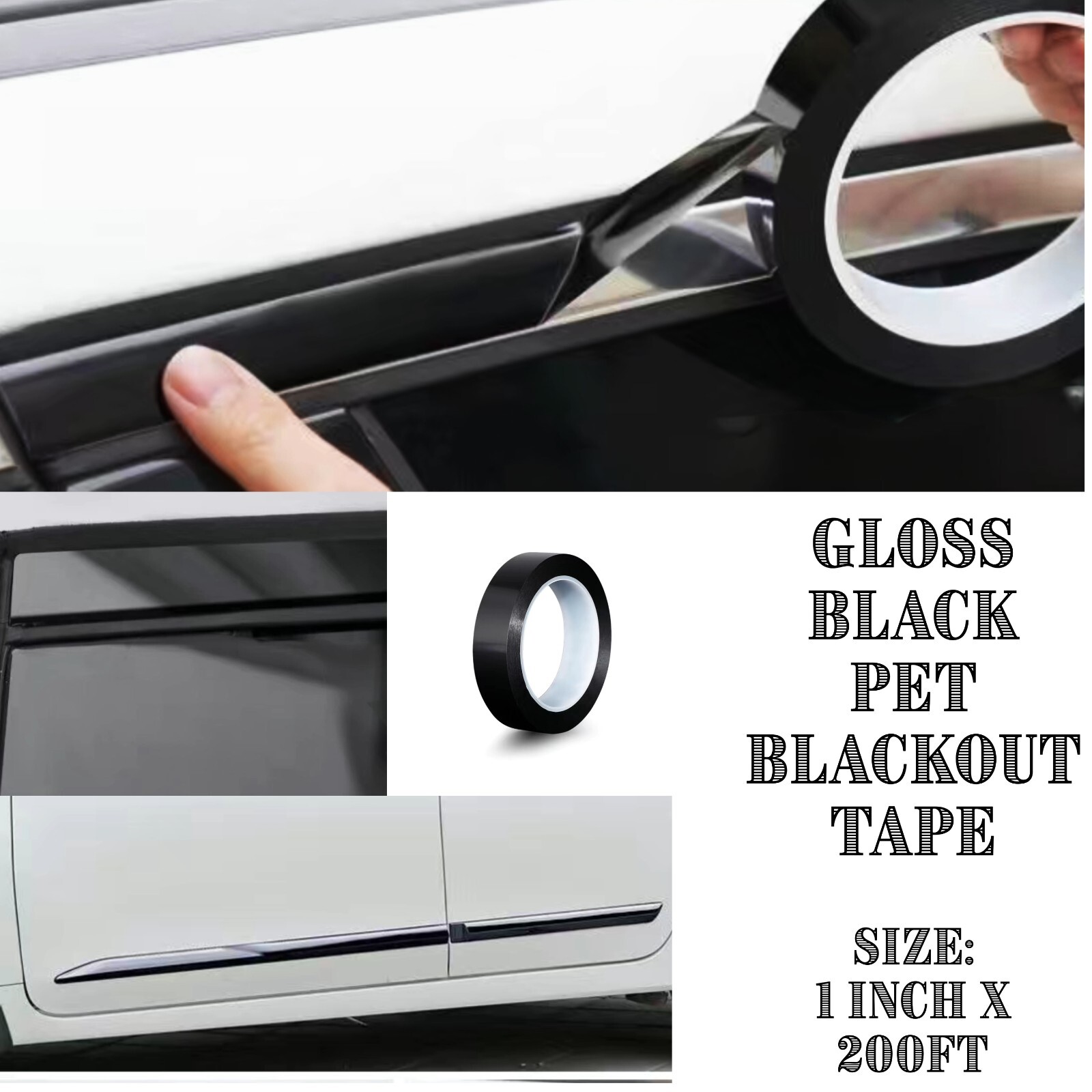 Gloss Black Chrome Trim Car Molding Blackout Adhesive Tape 1 inch x 72 yd Roll