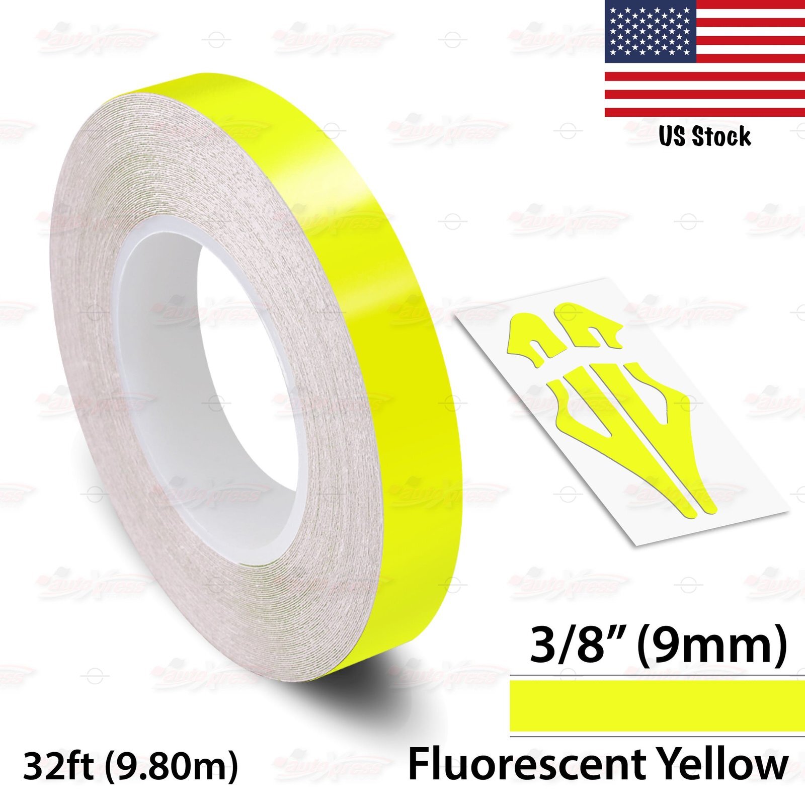 3/8″ Roll Vinyl Pinstriping Pin Stripe Line Tape Sticker 9mm FLUORESCENT YELLOW