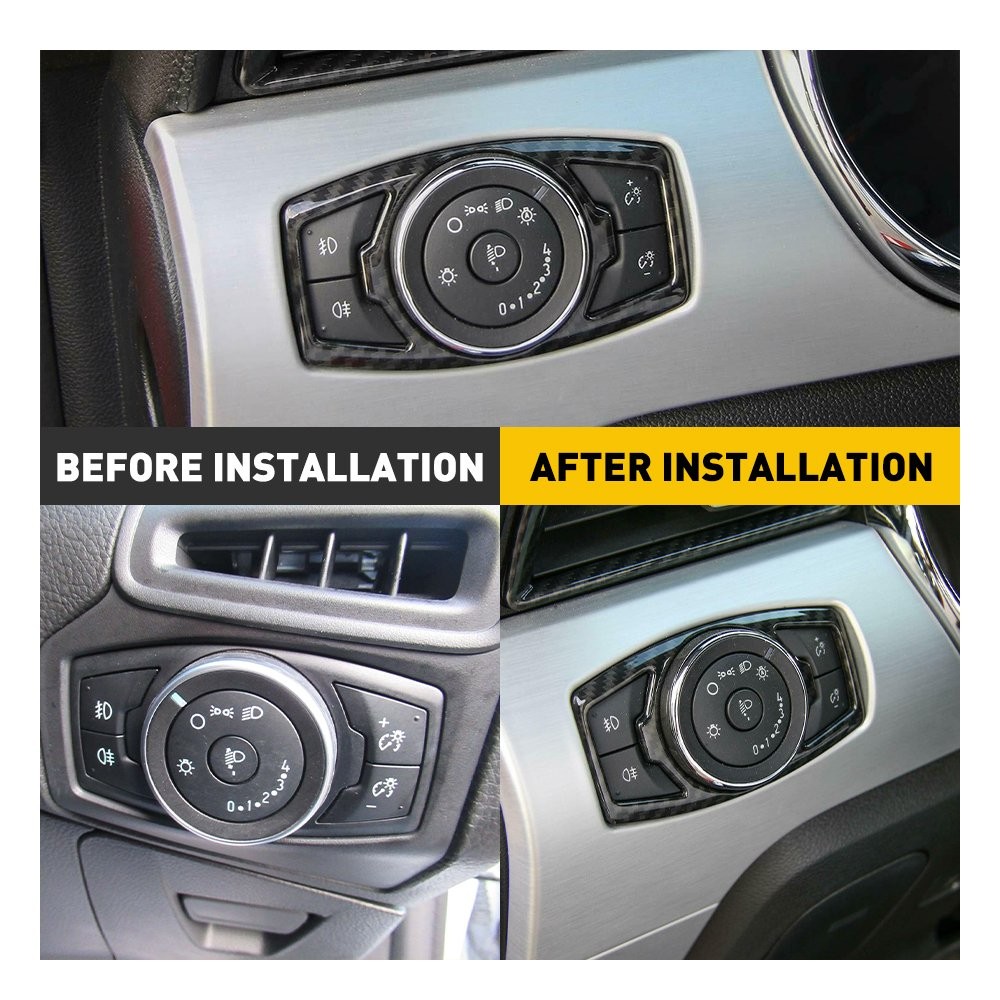 1/2set Switch Trim Headlight Decor for Cover Ford F150/Mustang 2015-2019 Carbon