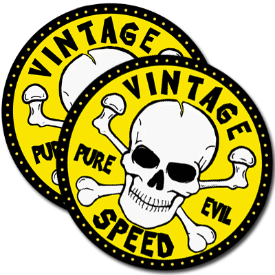 Vintage Speed Pure Evil 2inch Skull Racing Round Stickers Yellow 4 PACK 763