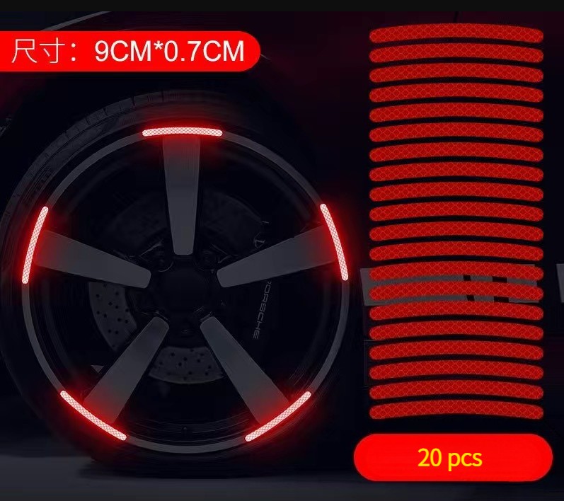 20P Reflective Car Wheel Decorative Stripe Stickers, Night Safety Warning Red/oa