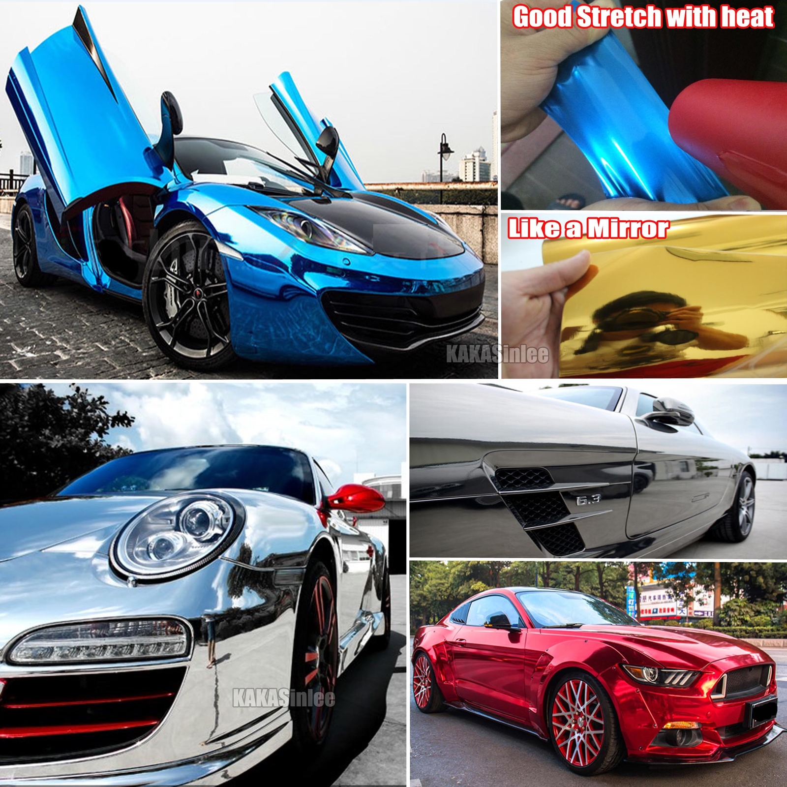 Stretchable Metallic Car Mirror Chrome Vinyl Wrap Reflective Sticker Air Free US